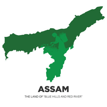 Assam, state of India foundation day vector art with Assamese woman picking tea leaves. Vector art, editable.