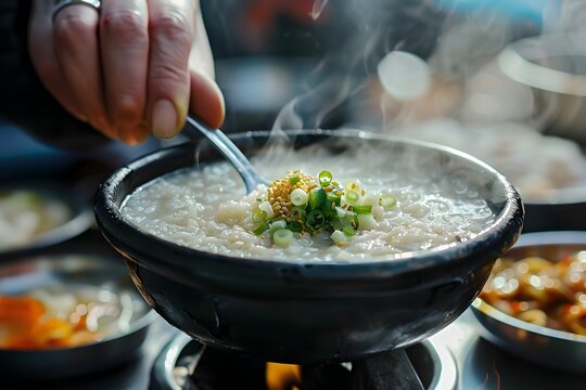 Nourishing Korean Juk Porridge Warmth and Comfort in a Bowl on a Chilly Evening