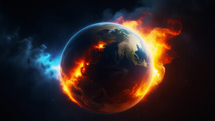 burning earth with smoke ultra with space background