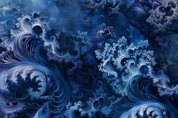 Captivating Cobalt and Navy Fractal Pattern A Mesmerizing Wallpaper Design