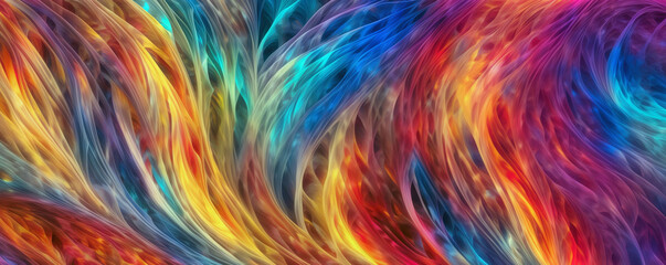 This image features a colorful abstract painting with wavy brushstrokes in a rainbow of colors - Generative AI
