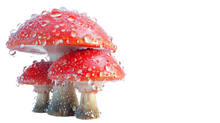 Water drop on beautiful mushroom, isolated on white background.