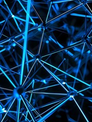 Fototapeta premium Geometric Network of Glowing Blue Neon Tubes Radiating a CyberpunkInspired Ethereal Glow