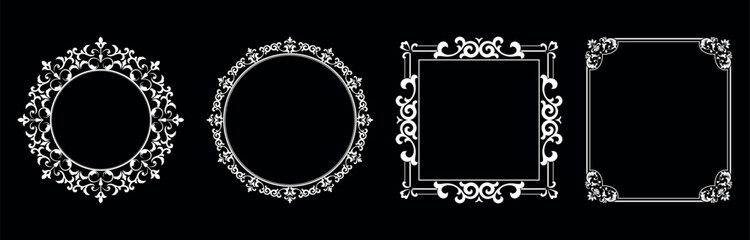 Set of decorative frames Elegant vector element for design in Eastern style, place for text. Floral black and white borders. Lace illustration for invitations and greeting cards.