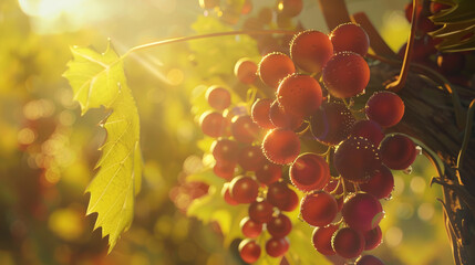 Sun-kissed ripe grapes hanging in a vineyard, heralding a bountiful harvest.