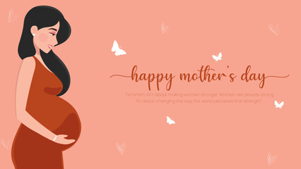 Happy Mother's Day Banner and Greeting Card. Modern and Minimal Mother's Day Celebration Background with Text and Mother Vector Illustration