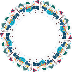 Christmas snowman wreath frame illustration on transparent background.
