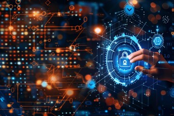 Fototapeta premium Utilize secure APIs and robust encryption technology for digital protection in enterprise networks, focusing on enhanced password security and comprehensive cyber protection.
