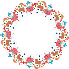 Christmas snowman wreath on transparent background.
