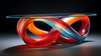 A glass table adorned with a vibrant, colorful design that dances in the light