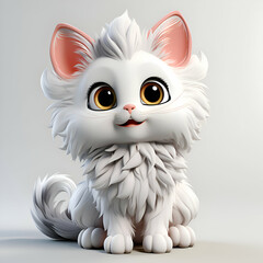 Obraz premium Cute white cat sitting on a gray background. 3d rendering