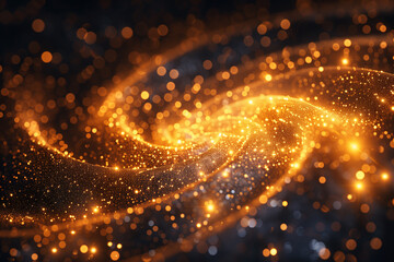 Fototapeta premium Abstract luxury swirling gold background with gold particle. Christmas Golden light shine particles bokeh on dark background. Gold foil texture. Holiday concept, 3D illustration