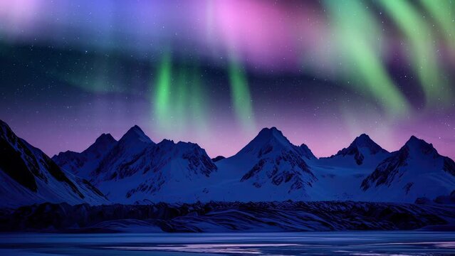 Alaska Aurora and Polaris Above Glaciers and Mountains Time Lapse Pan R