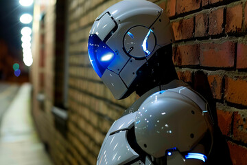 A humanoid android robot is working. The concept of the future