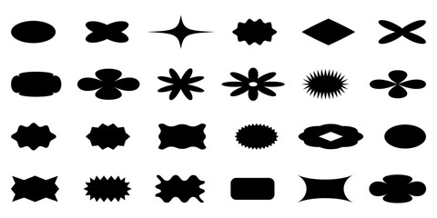 Abstract geometric y2k shapes and icons. Brutalist retro contemporary figure and primitive elements. Vector memphis design.