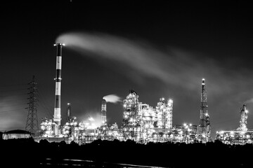 oil refinery at night