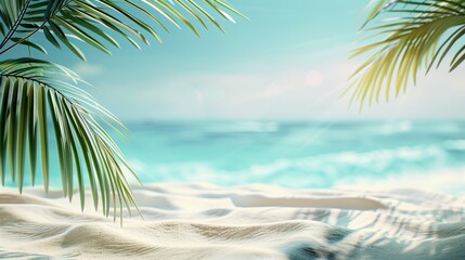Beautiful Summer Atmosphere: Beach with Palm Leaves