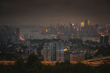 Obraz premium Aerial view of Chongqing skyline and river scenery in the early morning