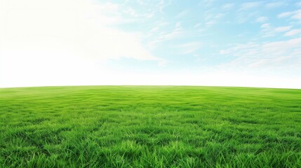 Naklejka premium Photorealistic Beautiful Landscapes: Large Green Grass Field with Blue Sky