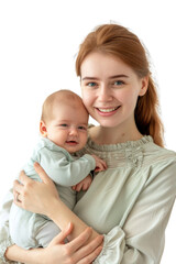 Mother and her newborn baby transparent background