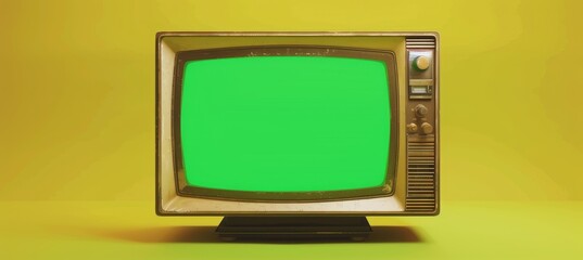 Vintage crt tv with glowing green screen, nostalgic retro set on plain background