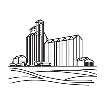 recommend clip art: Grain elevator. Warehouse with silos for grain storage black design isolated on white background.