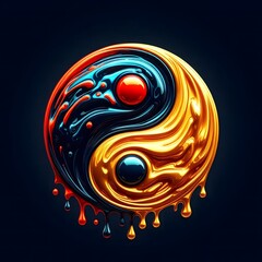 AI Generate of Colorful Yin Yang from Gold Red Yellow Blue Liquid Color