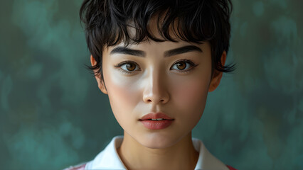 Elegant Pixie Cut for Asian Golfer, Stylish Hairdo: Pixie Hairstyle on Girl Golfer, Chic Pixie Look for Beautiful Asian Athlete, Graceful Golf Athlete: Asian Girl with Pixie Hairstyle