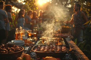Barbecue in the Garden - Grill Party with friends - Outdoor Gathering Enjoying Food and Drinks - Best Time