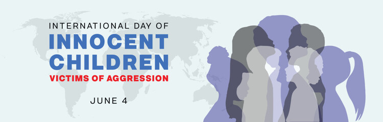International Day of Innocent Children Victims of Aggression banner. It features a group silhouette of children. Vector illustration