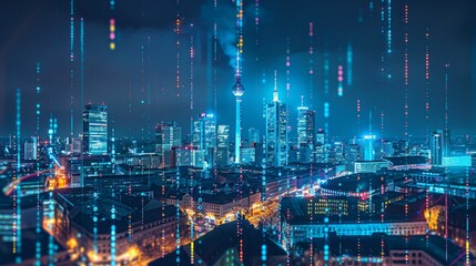 Financial Concept: Skyline Fused with Financial Pulse.