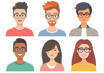 Obraz premium Diverse Group of Cartoon Young People Portrait Collection