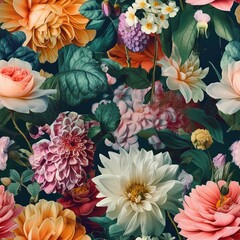 Seamless pattern with colorful flowers.