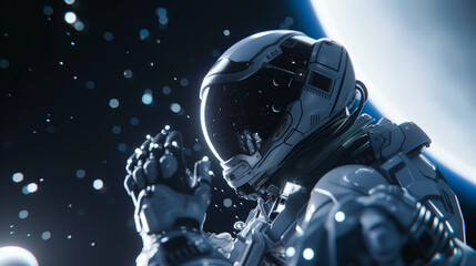 Astronaut in space with stars and galaxies.