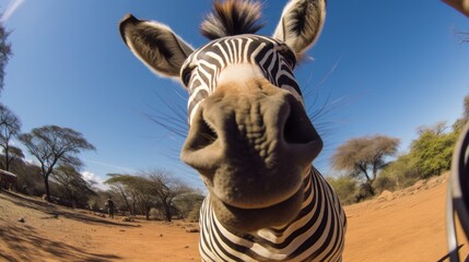 Obraz premium Close-up selfie portrait of a zebra.
