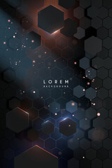 Abstract dark hexagons background with light effects