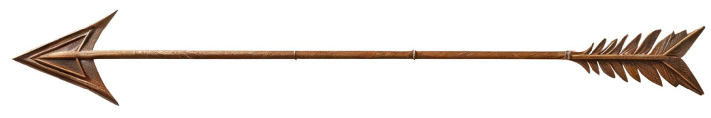 Wooden antique arrow for a bow on a transparent and white background. PNG.