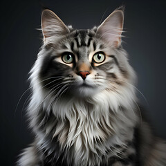 Portrait of Maine Coon cat in front of a dark background