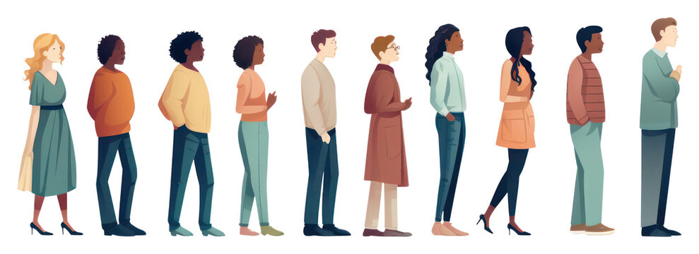 PNG Group of diverse peopl standing walking white background