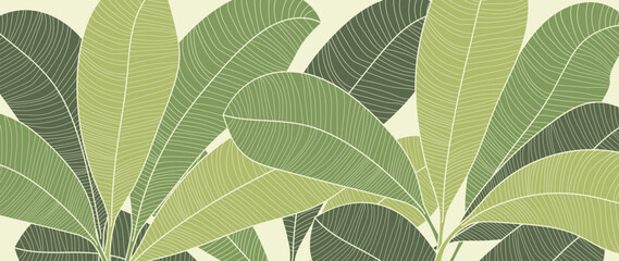 Obraz premium Green banana leaf background vector. Tropical leaves wallpaper design for prints, poster, home deco.