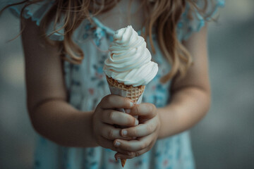 Close up image of girl hold tasty ice cream made by generative ai - Powered by Adobe