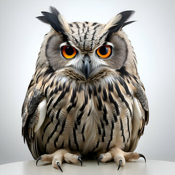 recommend clip art: 3D rendering of a fantasy owl isolated on a gray background.