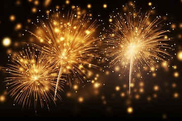 Generative ai on theme festive brightly fireworks on twilight background high in dark sky
