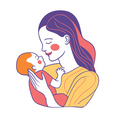 Minimalistic illustration of Mother and child, Mother day postcard