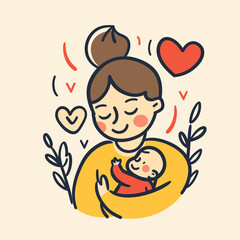 Minimalistic illustration of Mother and child, Mother day postcard