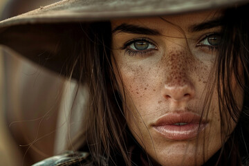 Generative AI picture Portrait of wild west retro movie western city town with cowboys and cowgirls and horses