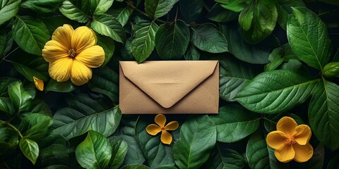 An envelope with a blank message box is ideal for correspondence or an invitation inspired by nature.