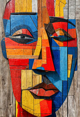 A Painting of Fractured Form: A Rustic Canvas Births a Prismatic Visage