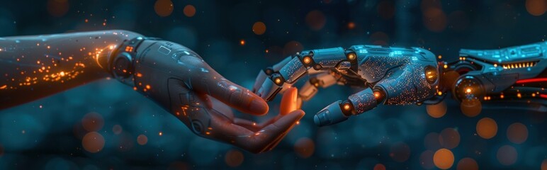 A human hand and robot's hands holding each other