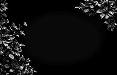 Dark background with intricate black flowers, epitaphs, obituaries, expressing sorrow or grief. mourning, remembrance, reflection, and melancholy themes - obrazy, fototapety, plakaty
